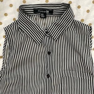 Forever 21 black and white stripe collar blouse